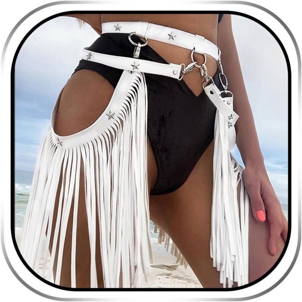 Cowgirl Fringe Leather Belt Black Tassel Accessories for Women Festival